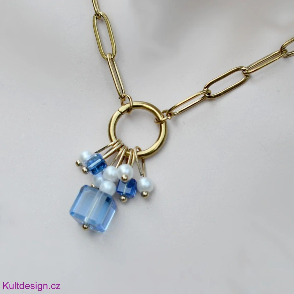 Náhrdelník z nerezové oceli kostičky nebeská modrá