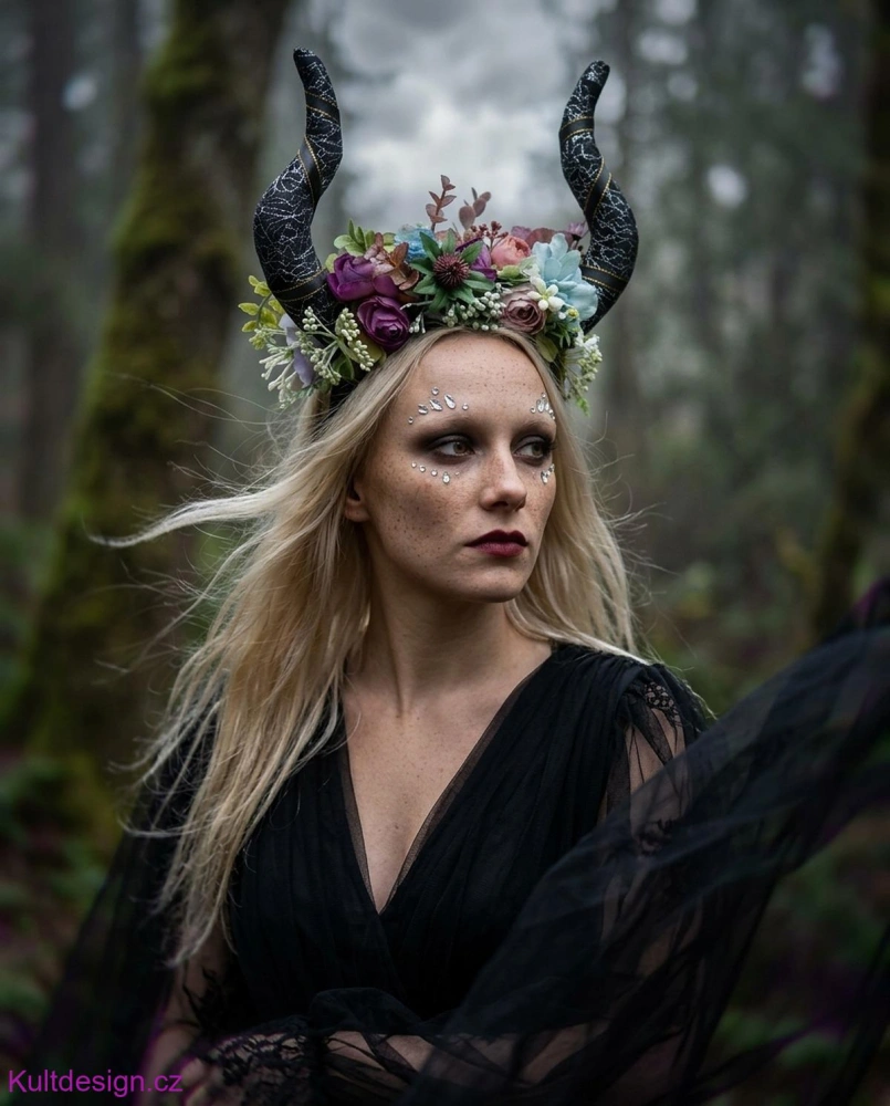 Květinová boho čelenka s rohy