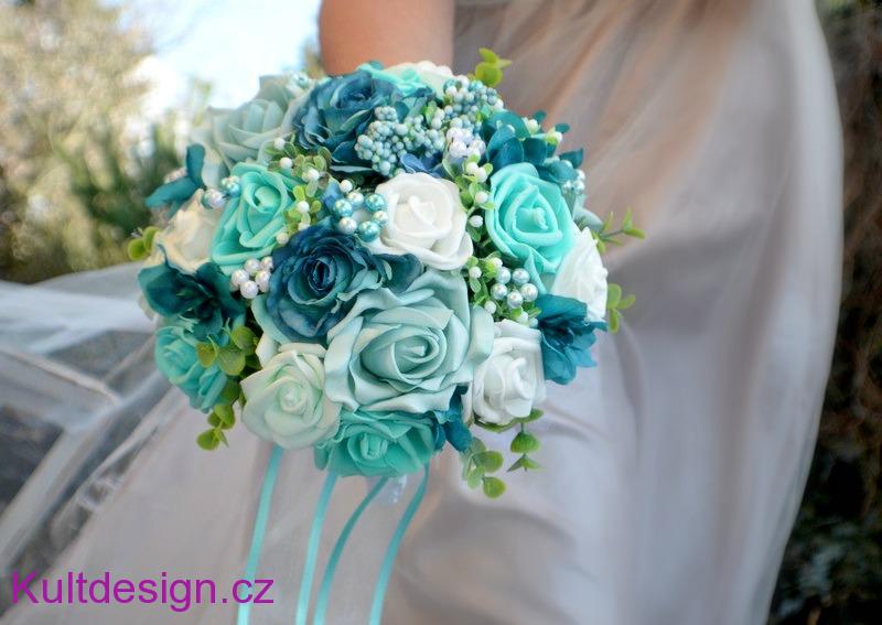 Svatební kytice Miranda tyrkys a korsáž