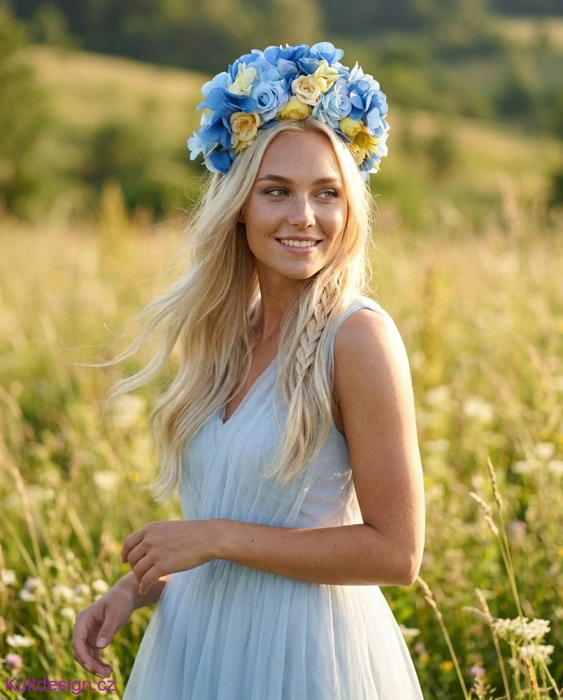 Květinová čelenka modrožlutá