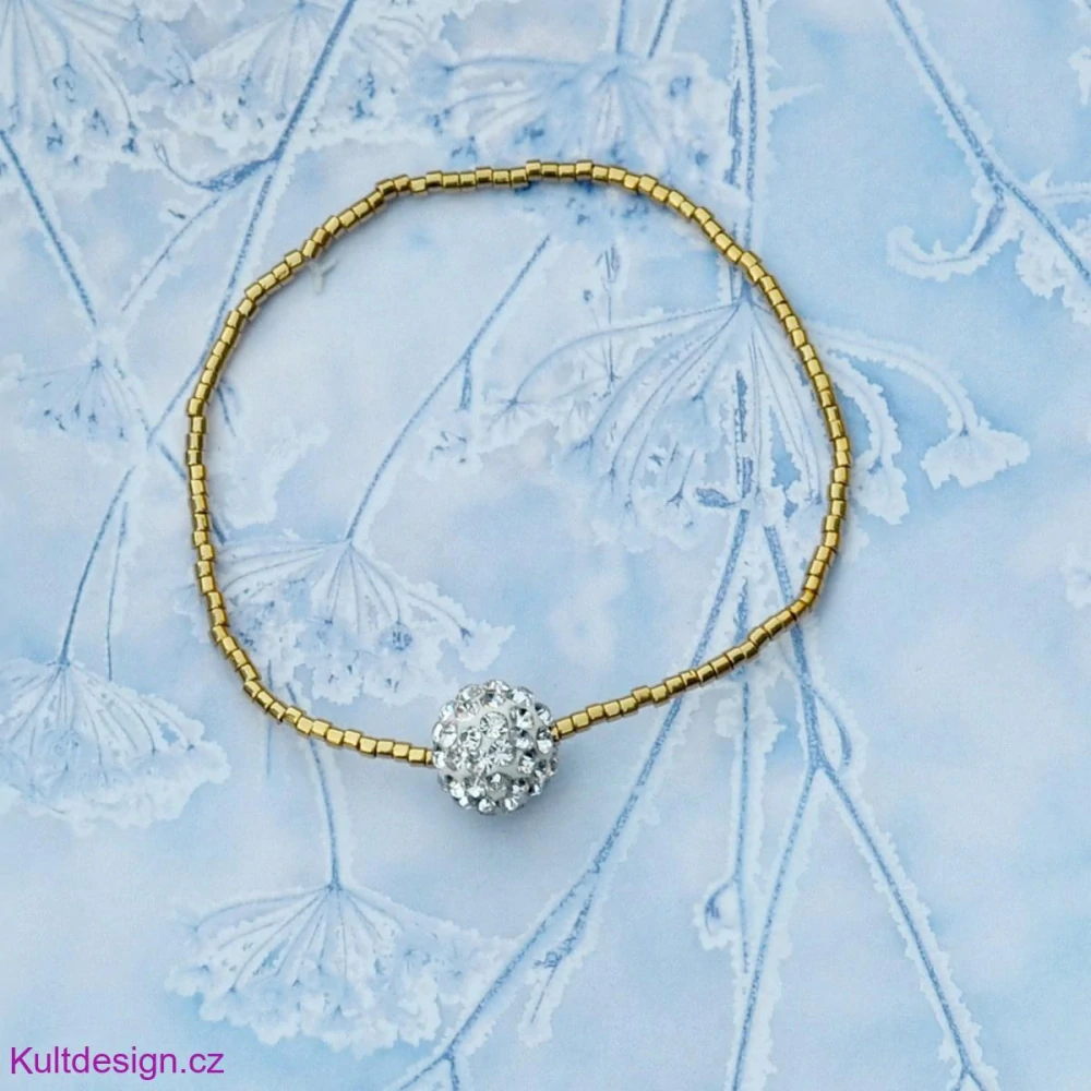 Miyuki náramek zlatý s shamballa kuličkou