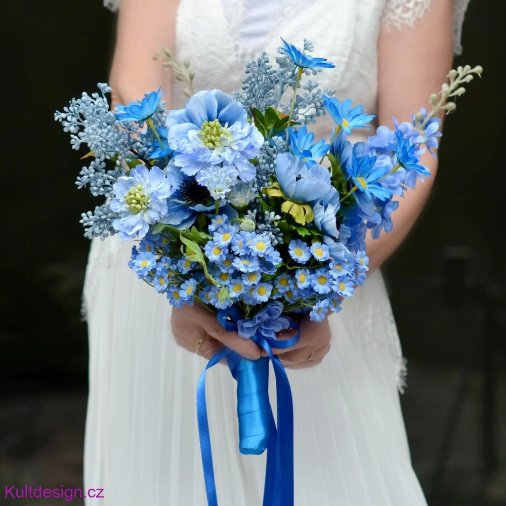 Svatební kytice z umělých květin Blue meadows