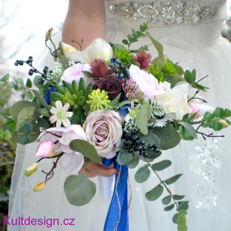 Svatební kytice Boho Blue a korsáž