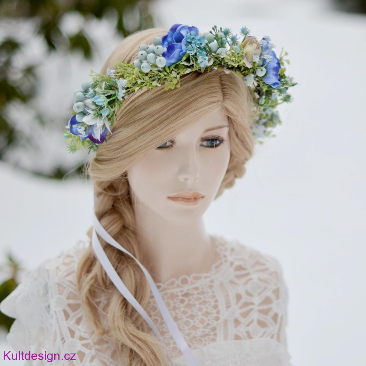 Svatební věneček do vlasů modrozelený