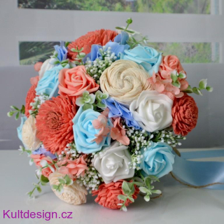 Svatební kytice Coral blue a korsáž