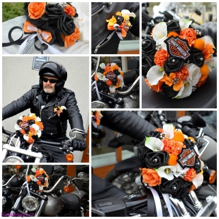 Svatební kytice Harley Davídková + korsáž
