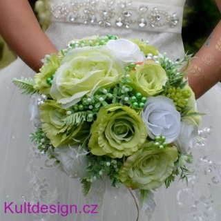 Svatební kytice Camelia green a korsáž