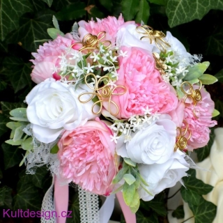 Svatební kytice Peony gold a korsáž