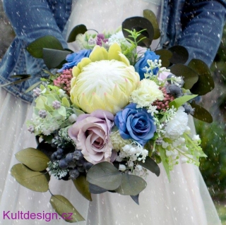 Svatební kytice Boho blue a korsáž
