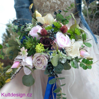 Svatební kytice Boho Blue a korsáž