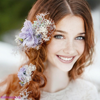 Sada květinových spon do vlasů gypsophila do fialova