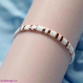 Miyuki náramek  bílá a rose gold