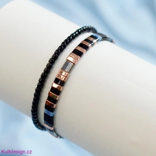 Sada Miyuki náramků 2 kusy černá a rose gold