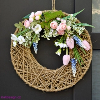 Jarní věnec ve stylu hygge 38 cm