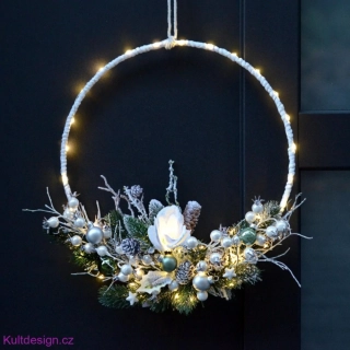 Svítící vánoční věnec bílý 40 LED
