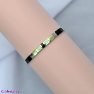 Miyuki náramek Zelený se stříbrnou