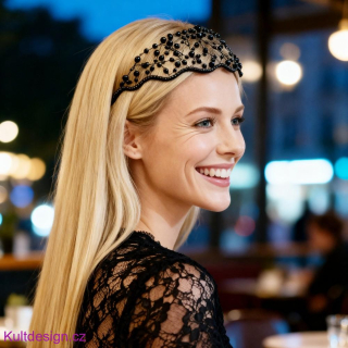 Korálková čelenka do vlasů černá
