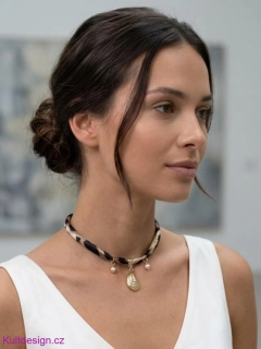 Choker náhrdelník s leopardím vzorem mušlička